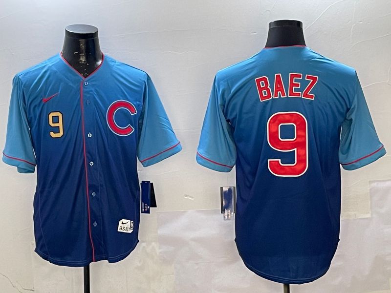 Men Chicago Cubs #9 Baez Blue Fashion Game 2025 Nike MLB Jersey style 2